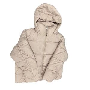Women's Puffer Jacket, Size XXXL, Oat Color, Zipped Pockets,Removable Hood